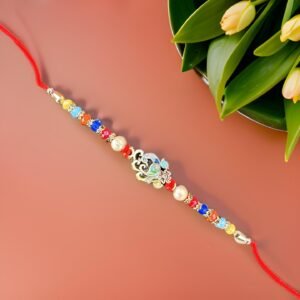 Peacock Design Multicolor Moti Rakhi Bracelet for Brother