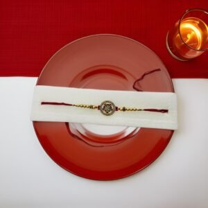 Golden Round Design Rakhi Bracelet with Diamonds for Brother